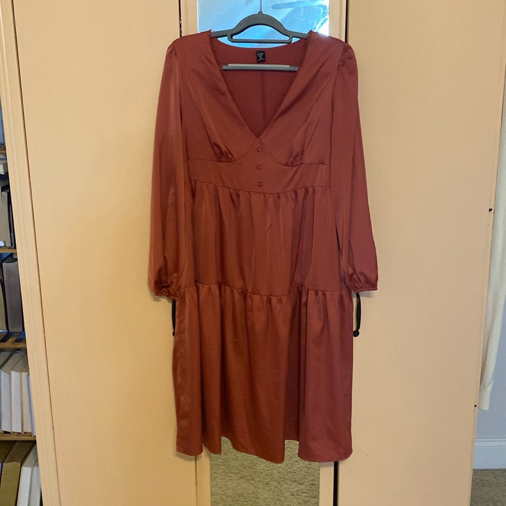 Pink midi long sleeve dress.